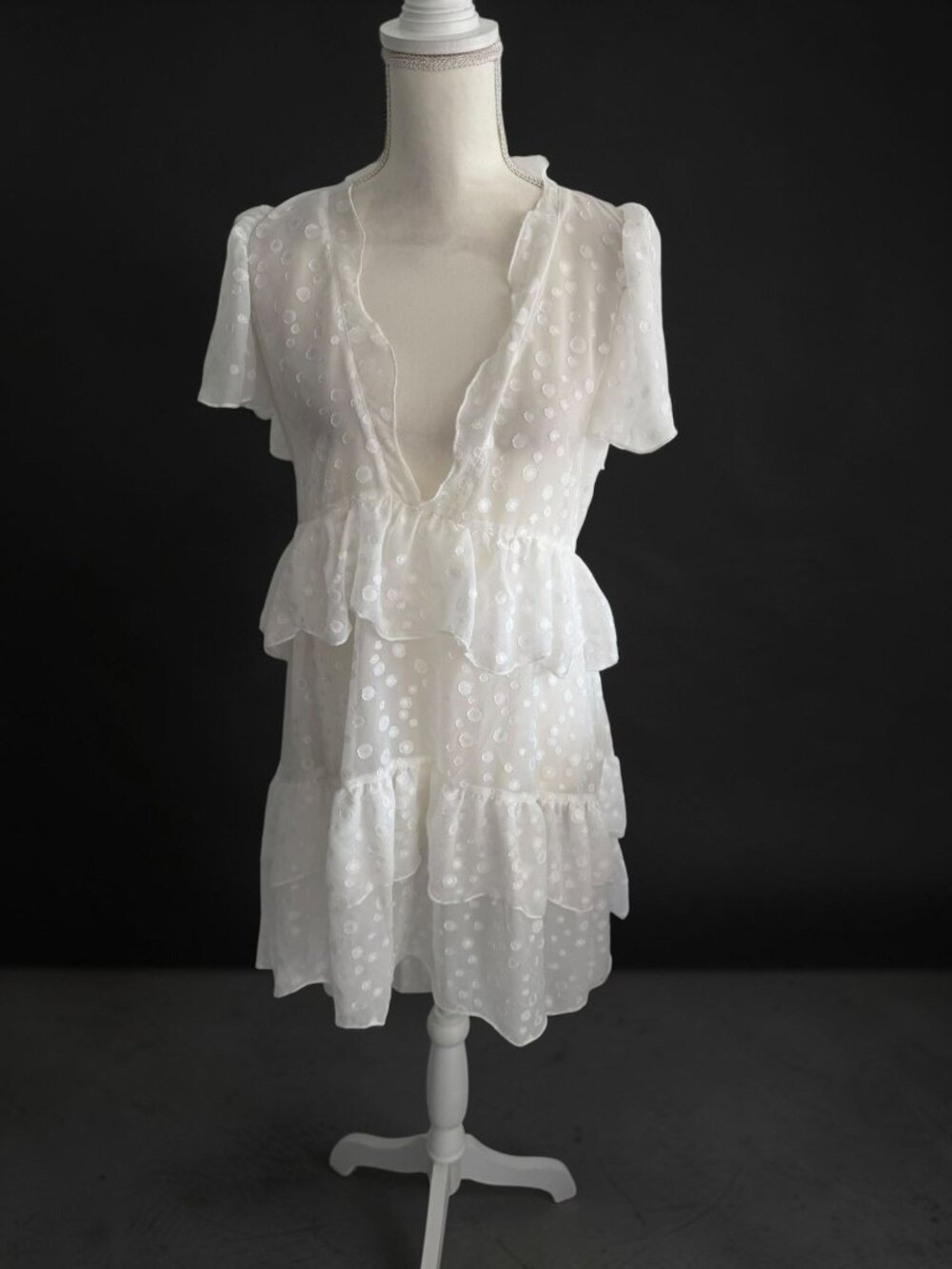 MUCHE MUCHETTE White Sheer Ruffle Coverup Dress One Size NEW NWOT